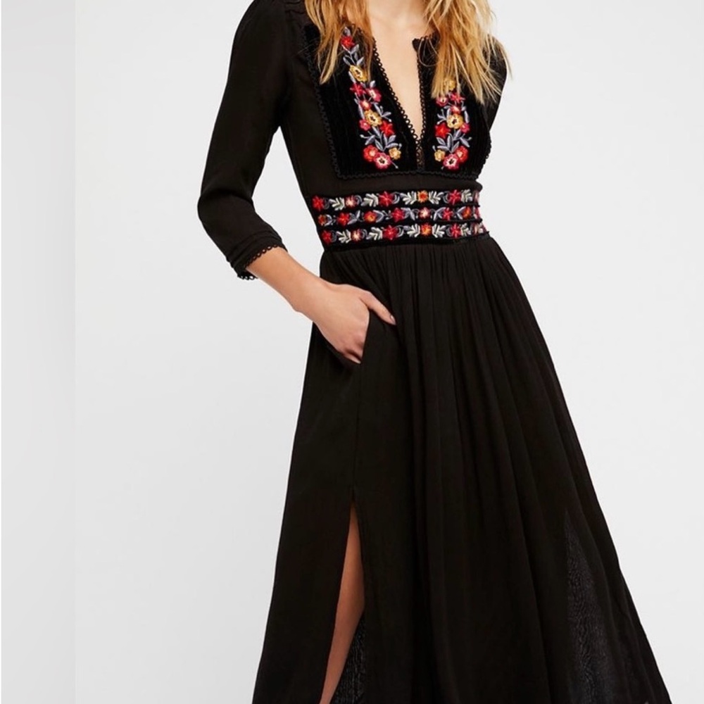 Free people flora embroidered midi dress